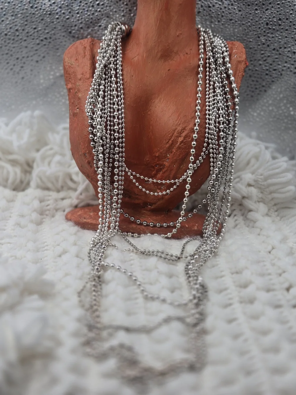 Chico's Multi-Strand Silver Bead Layered Necklace